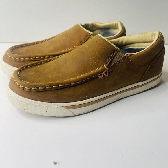 Wrangler boys size 1 leather brown slip on loafers Shoes - Picture 1 of 7